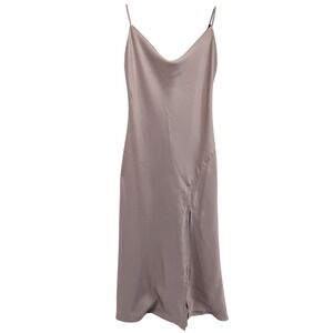 Paper Heart Champagne Satin Cowl Neck Midi Slip Dress Side Slit Women Size S